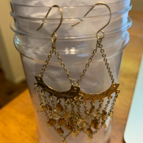 Gold Tone Dangle Earrings with beads - Picture 1 of 8